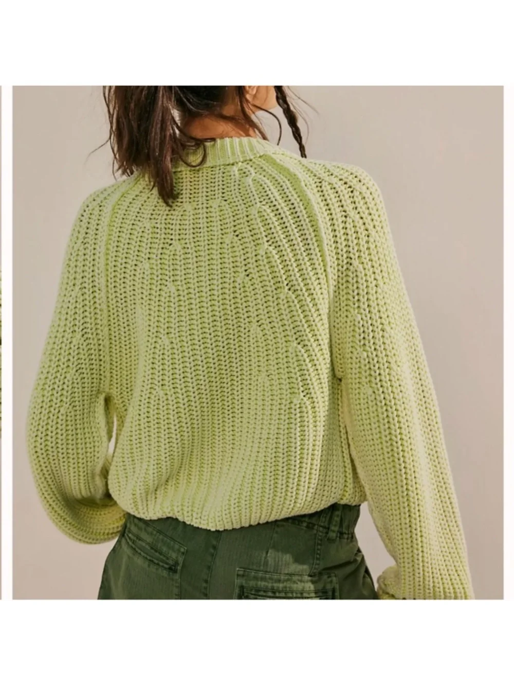 Free People Sweet Nothing Cardi Lime Glow Chunky Cropped Knit Cardigan Small